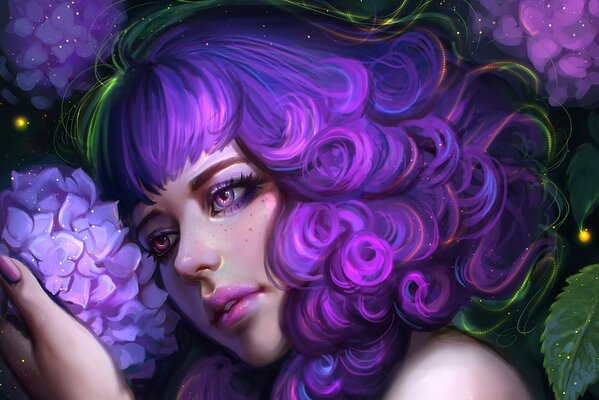 Fille aux cheveux lilas inhabituels