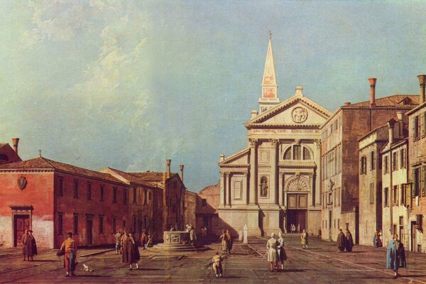 Painting church on the square in Italy