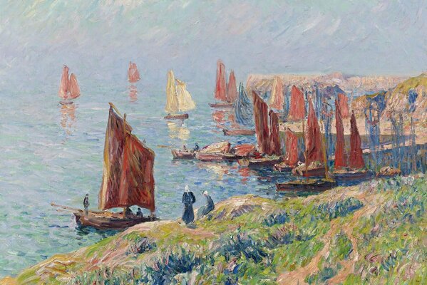 A painting by a famous artist. Sailboats on the water