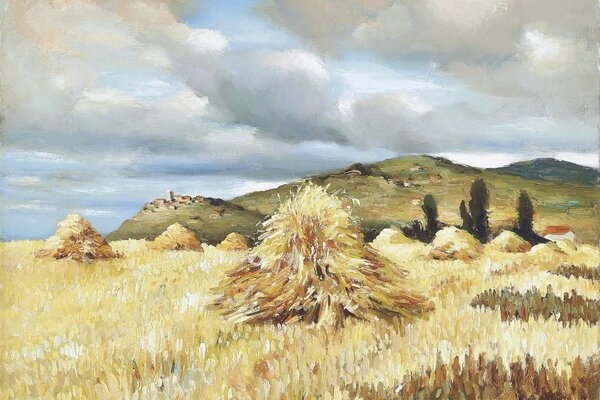 Painting field and haystacks