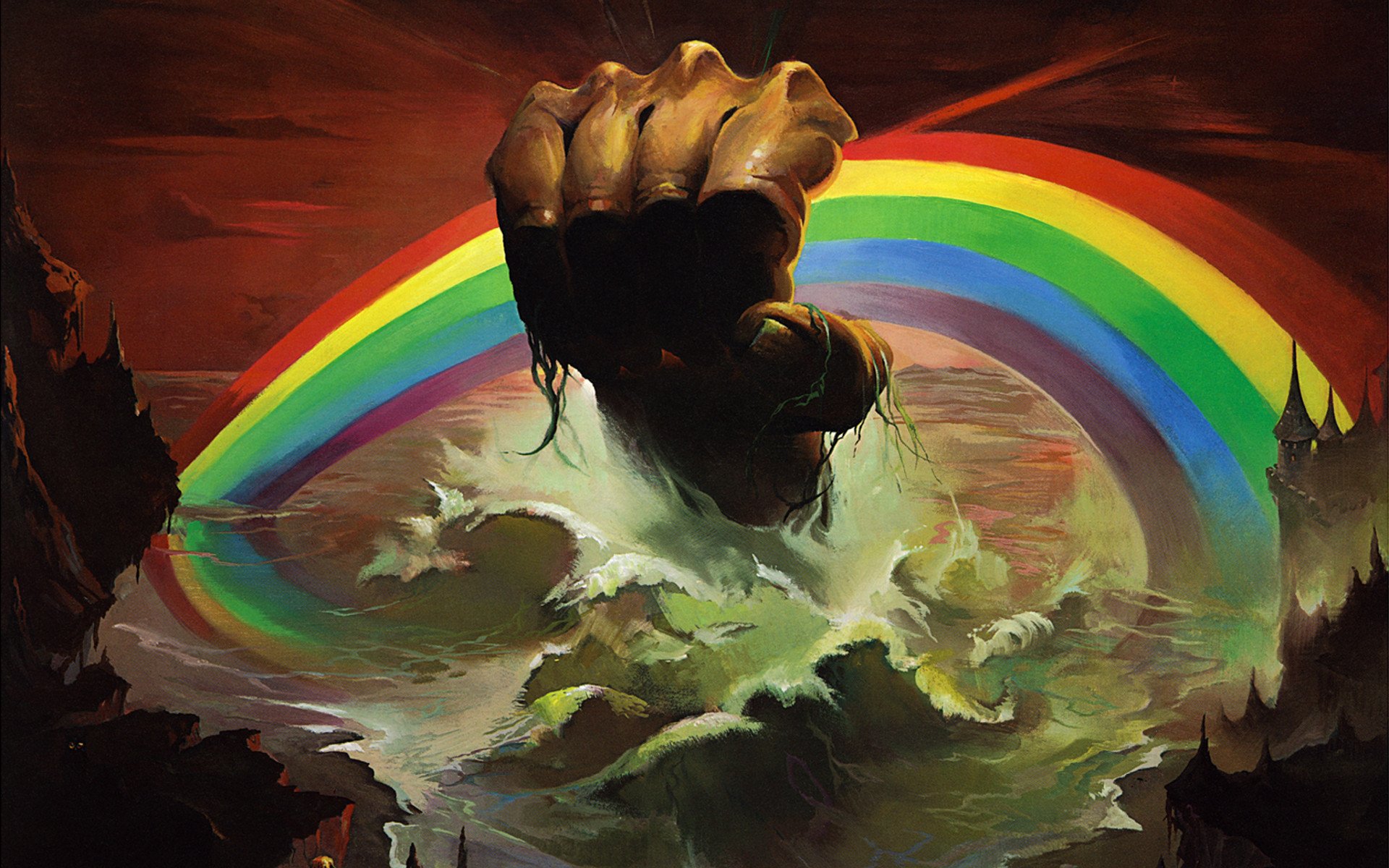 rainbow growth hard rock heavy metal 1976 richard hugh richie blackmore ronnie ronald james dio padavona art castle handmade sea waves rocks mountains ken kelly owl art drawing padavona blackmore reinb