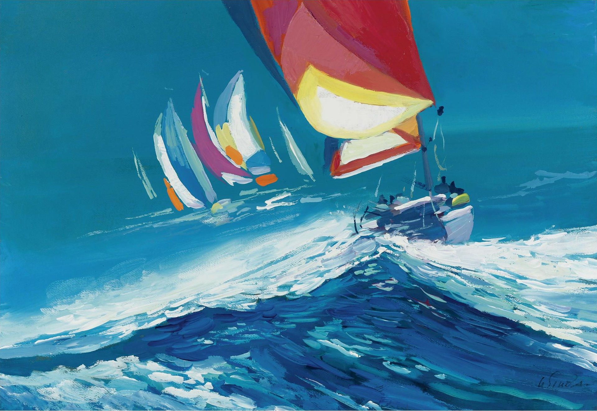 nicola simbari rafale peinture mer vent vagues yacht régate voile