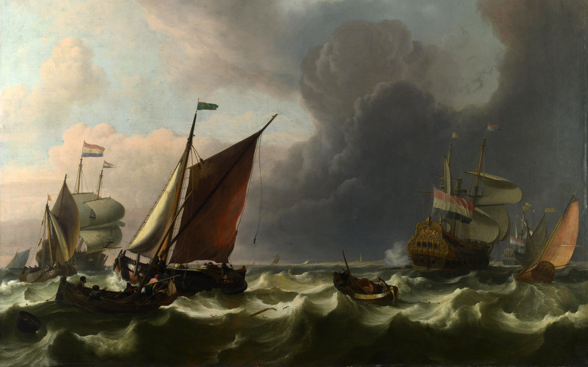 peinture paysage mer tempête tempête vagues navire voilier bateau voile