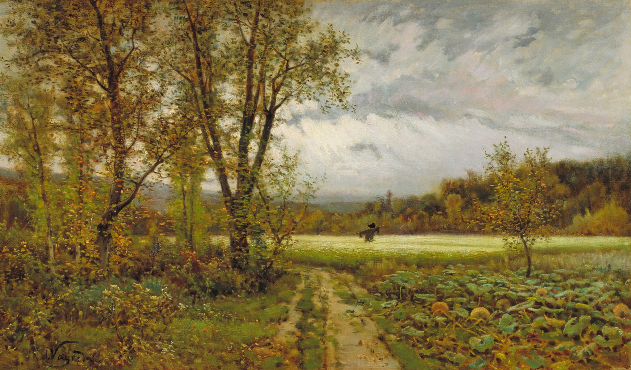 joaquim vayreda espantapájaros pintura paisaje cielo campo árboles otoño