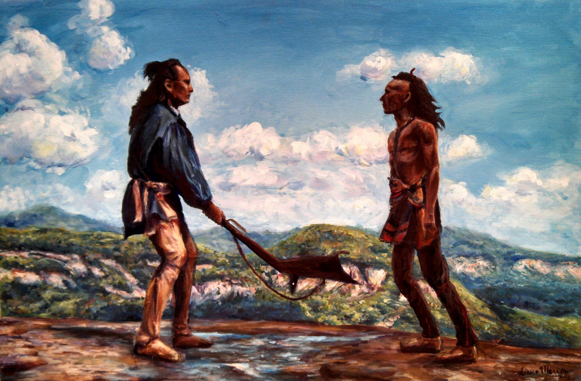 le dernier des mohicans duel indiens roches nuages ciel dessin