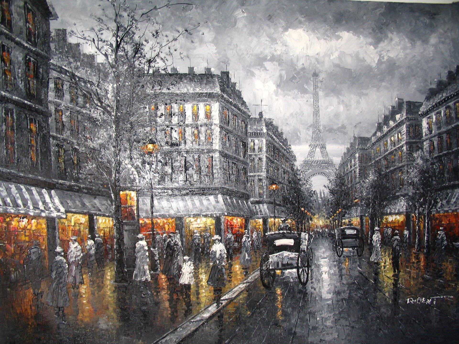 pintura cielo tarde ciudad parís calle torre