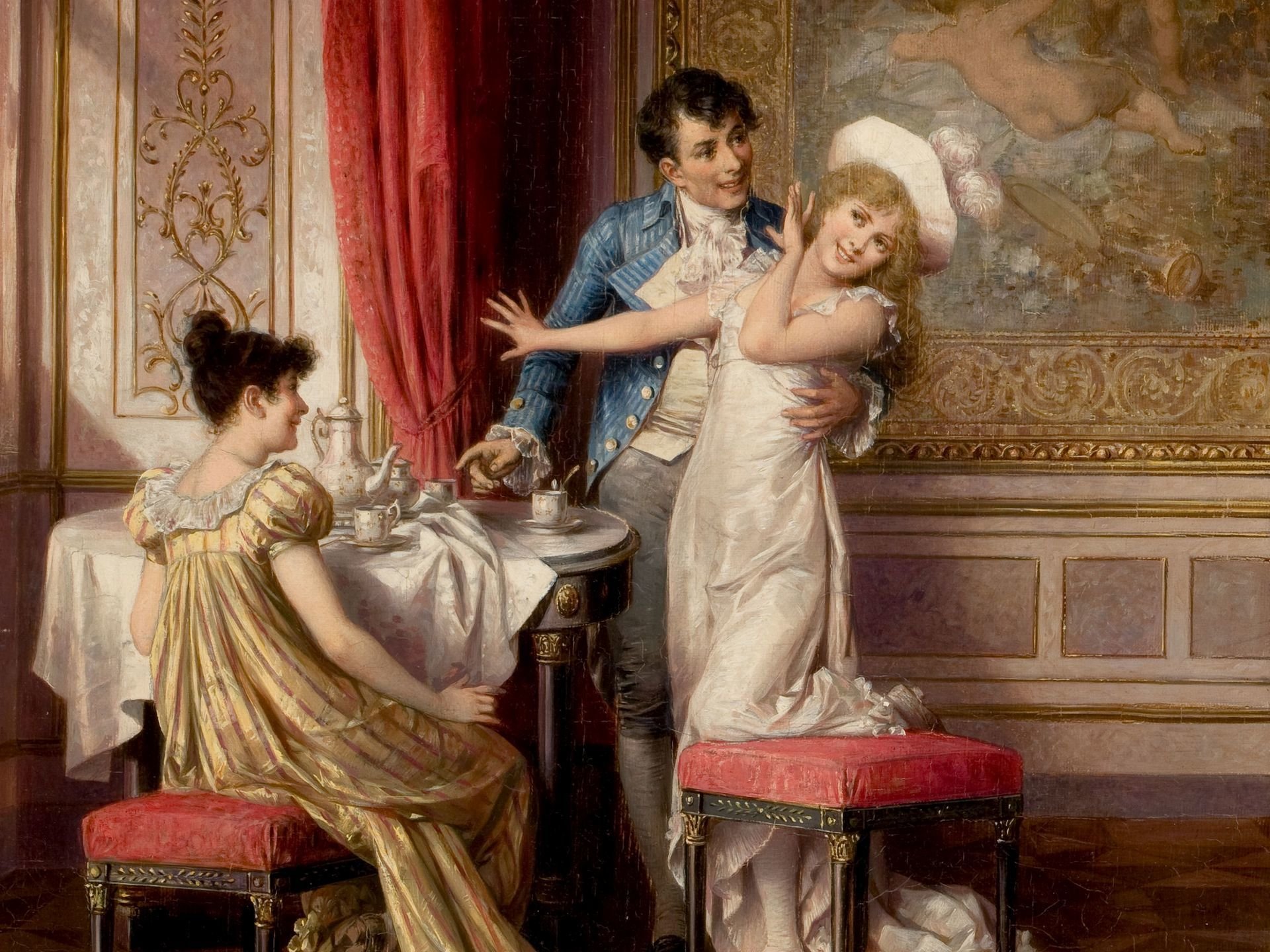 karl schweninger jr. autriche vienne 19ème siècle image dames filles gentleman convergences tea party karl schweninger jr. 19ème siècle peinture cavalier date