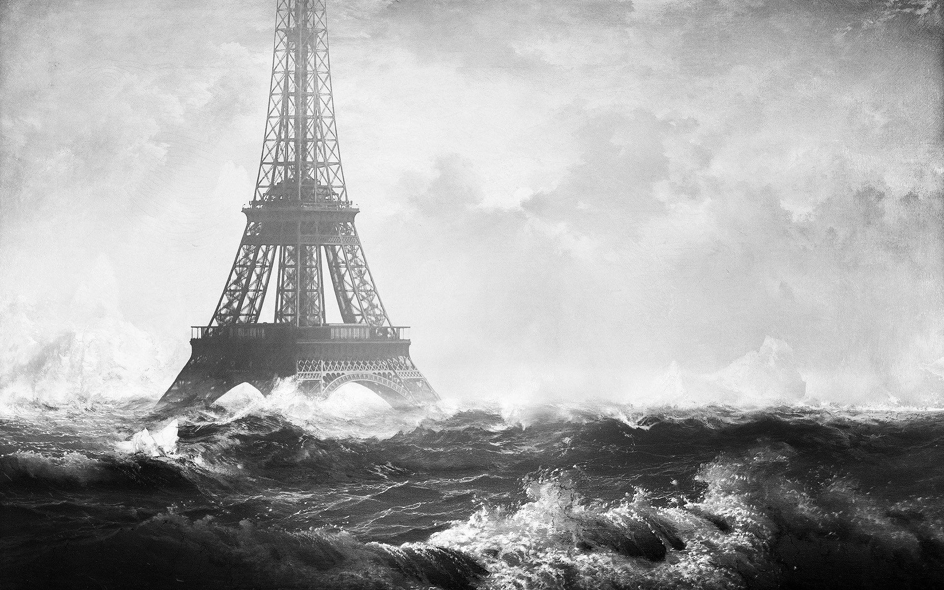 ville paris vagues tour eiffel manipulation photo mer france