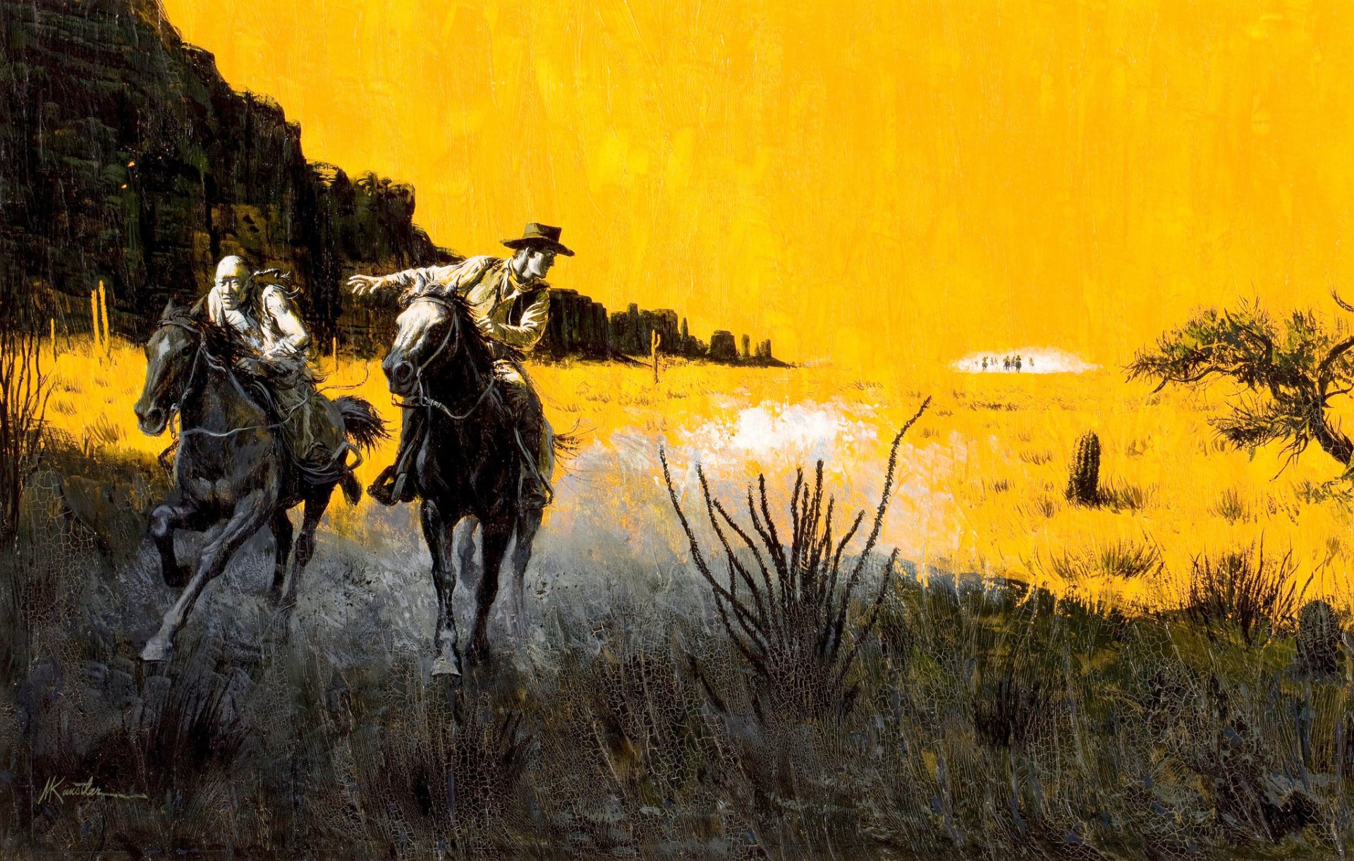 mort künstler prärie cowboys pferde jagd wilder westen