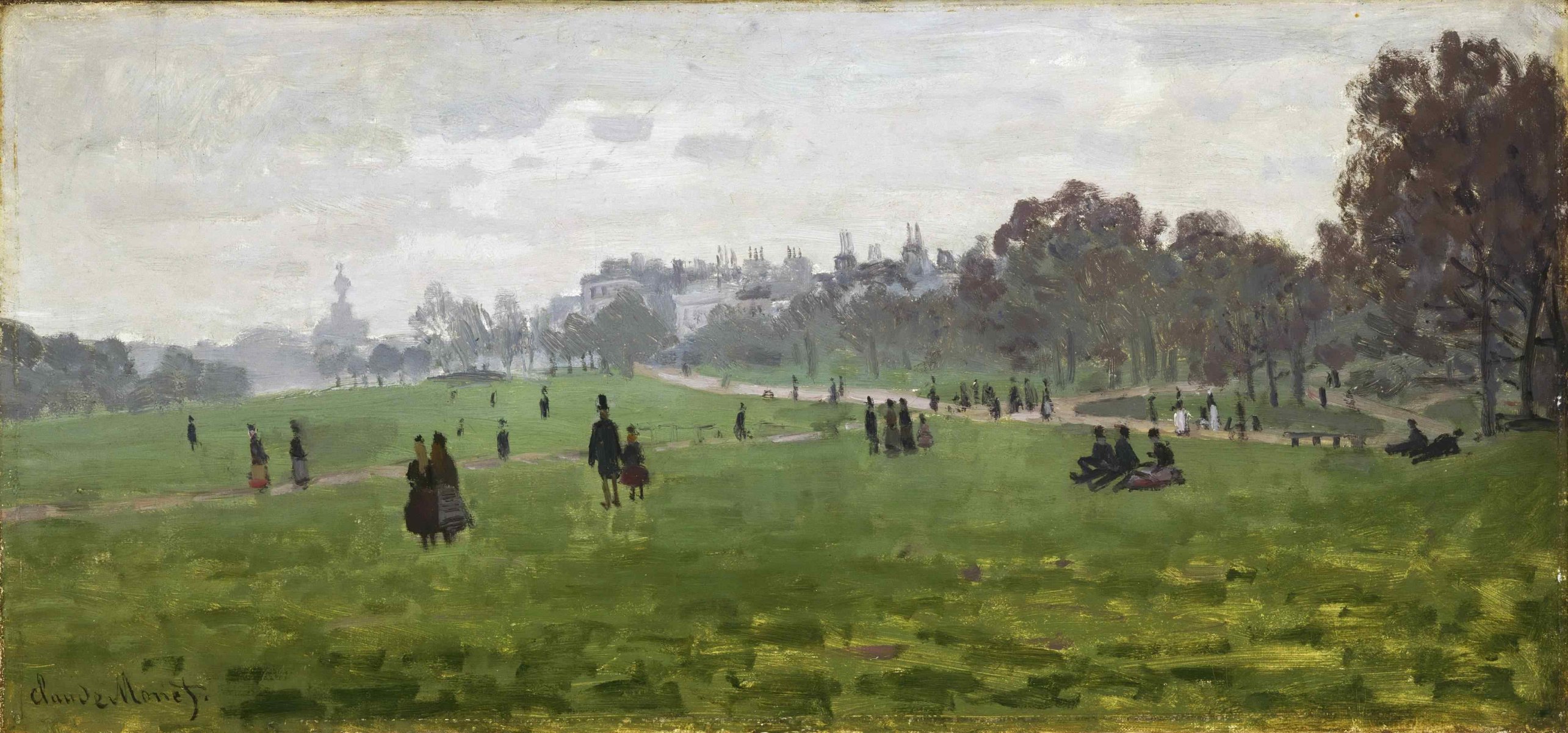 claude monet londres parque pintura ocio paseo picnic hierba árboles personas