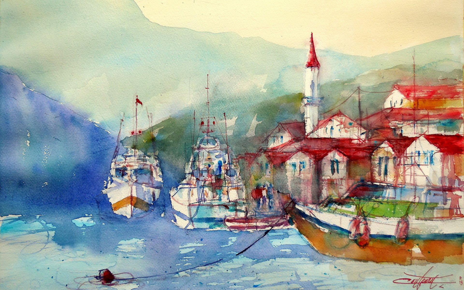 lake town watercolor