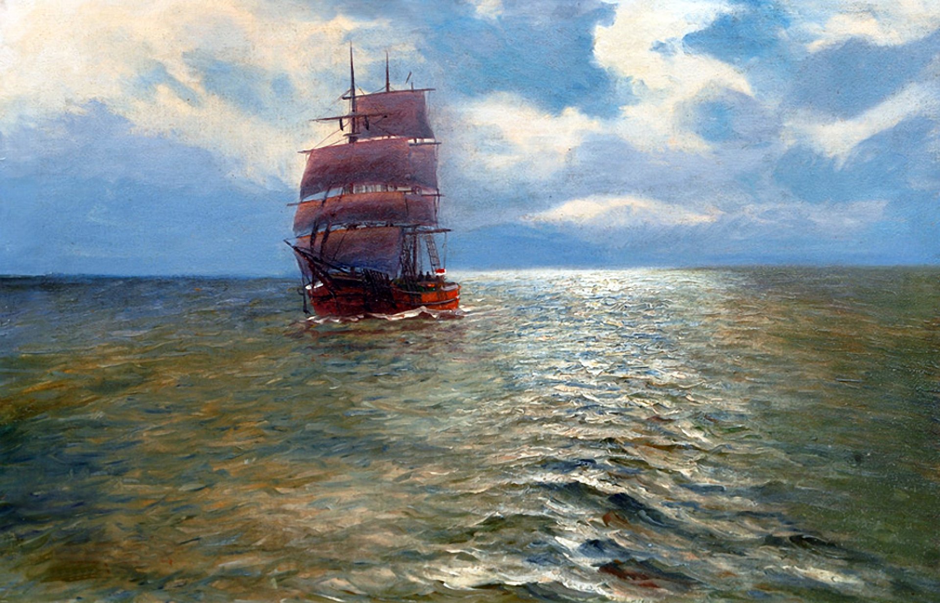 alfred jansen pattern landscape sea sky ship sail