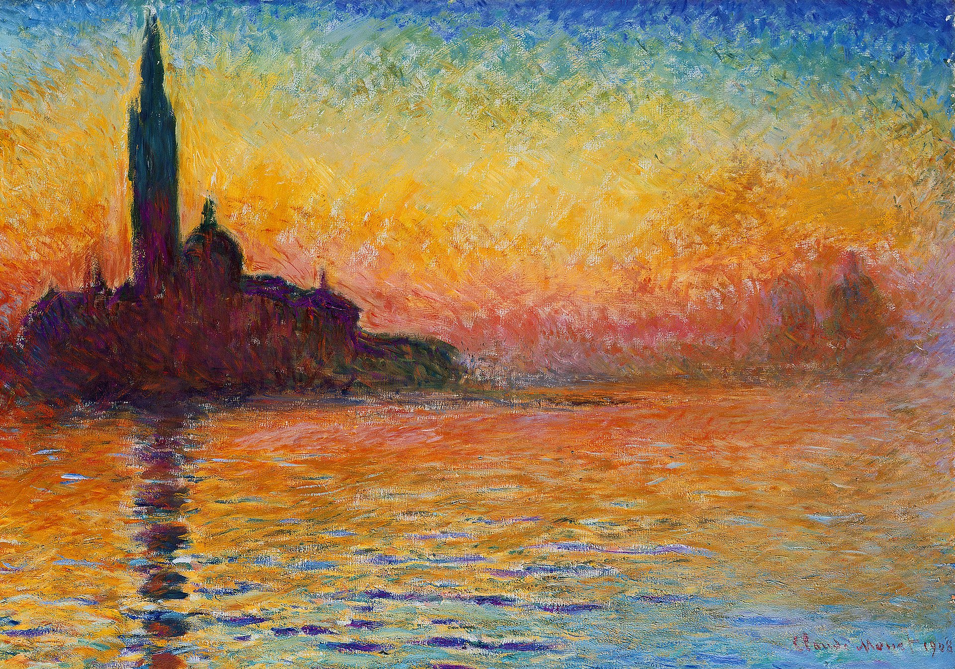 claude monet gemälde landschaft himmel meer kirche turm venedig