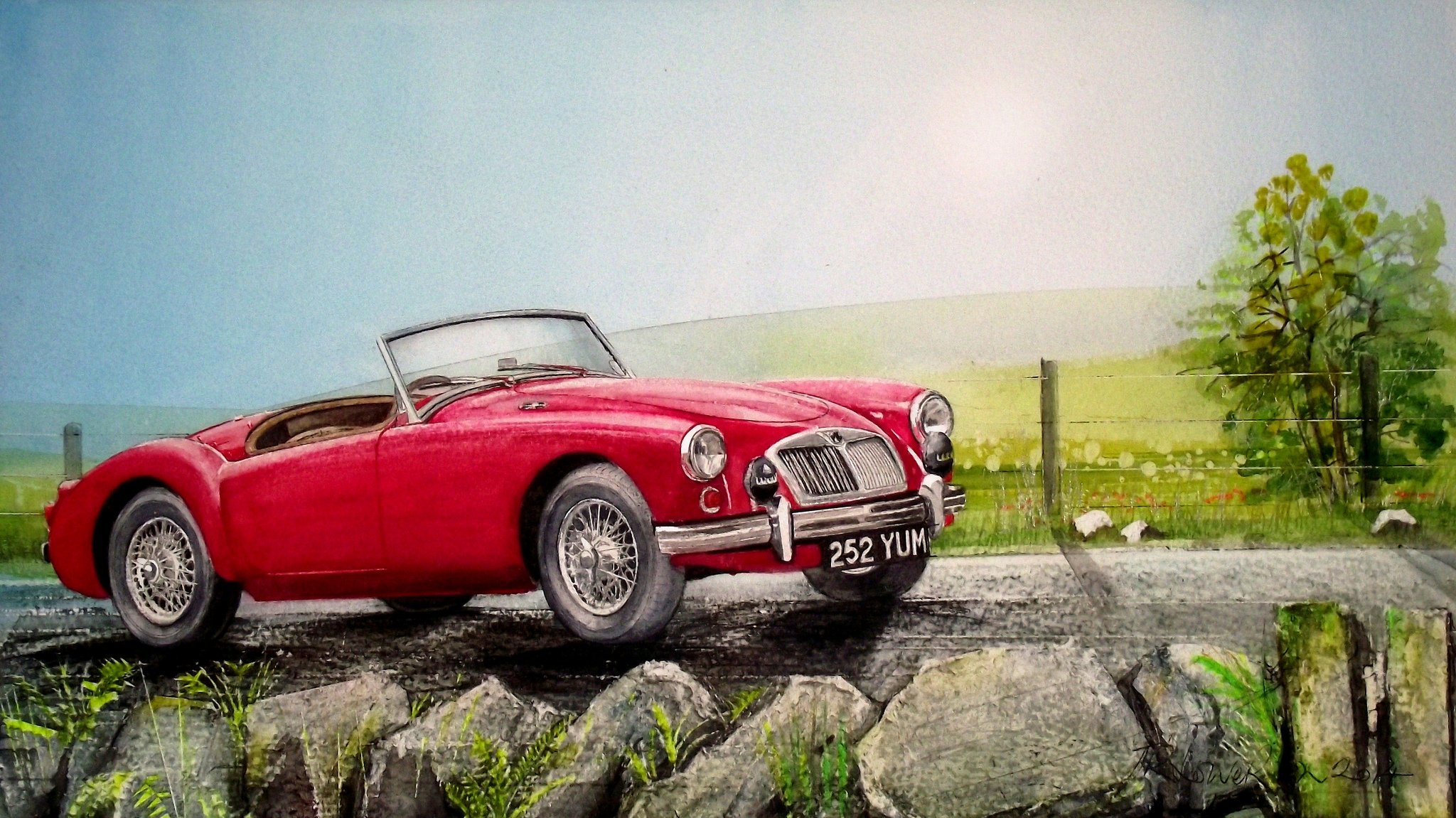 mg barchetta deportes auto coche carretera pintura dibujo