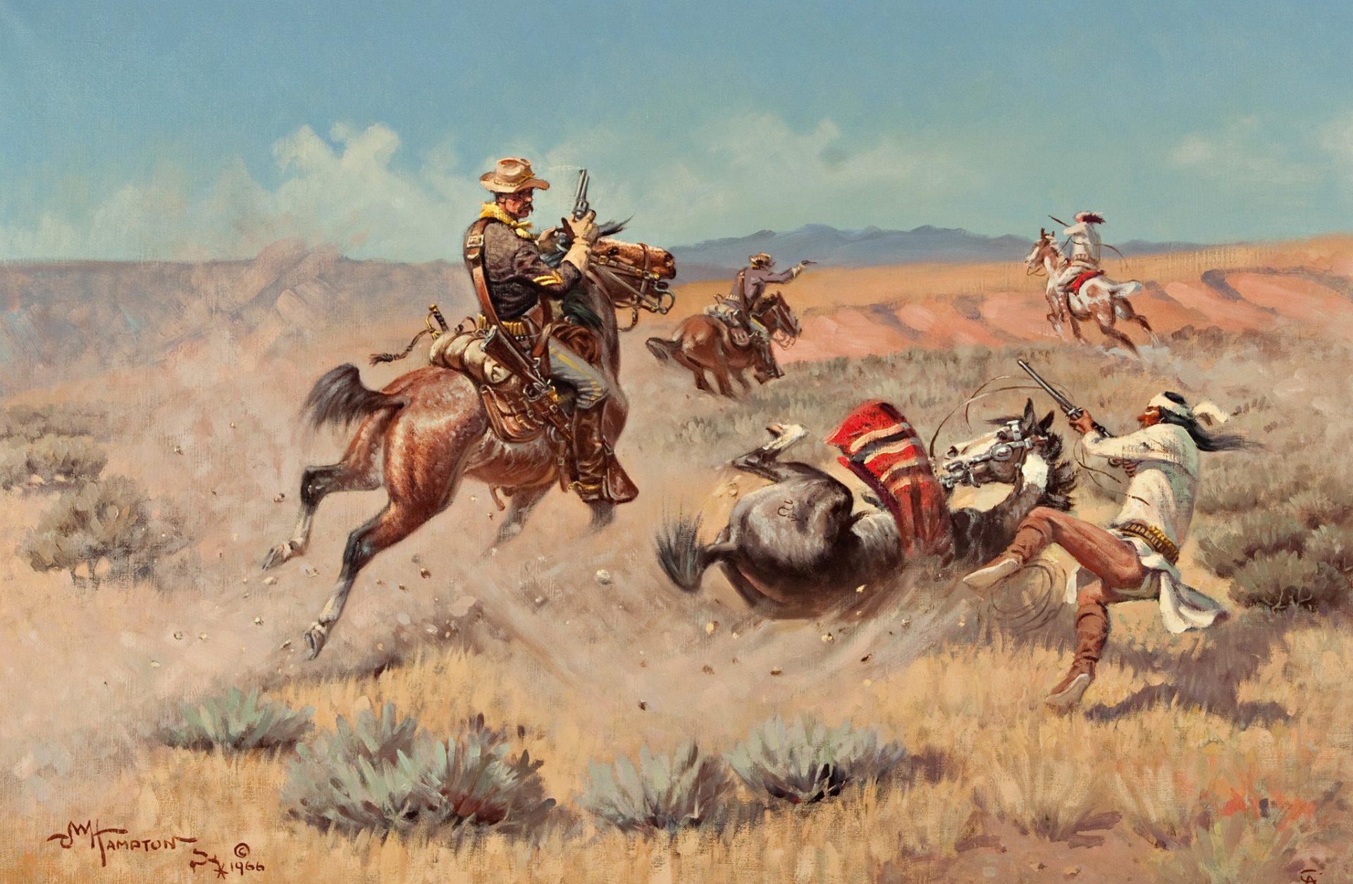 john wade hampton peinture prairie indien cheval guerre ciel montagnes