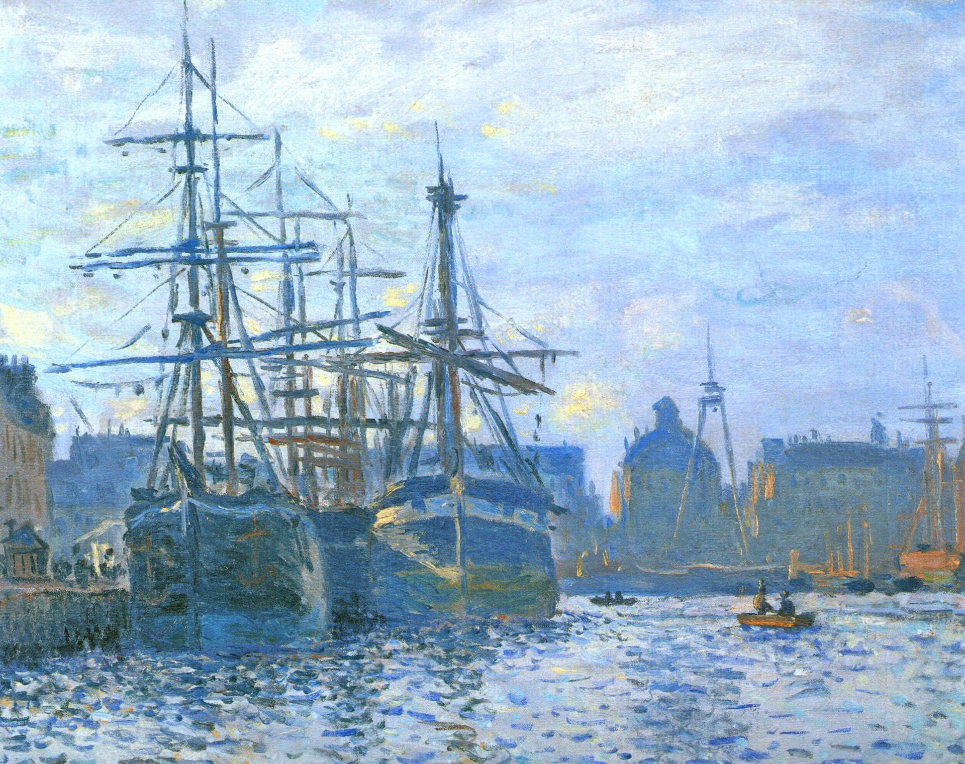 claude monet pittura paesaggio porto città nave mare cielo barca a vela