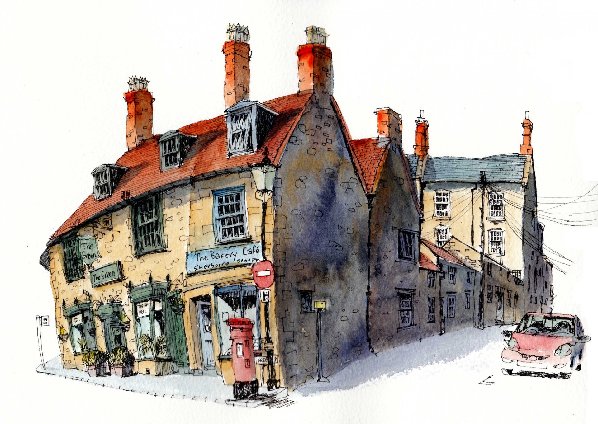 sherborne inglaterra dibujo ciudad casas pintura