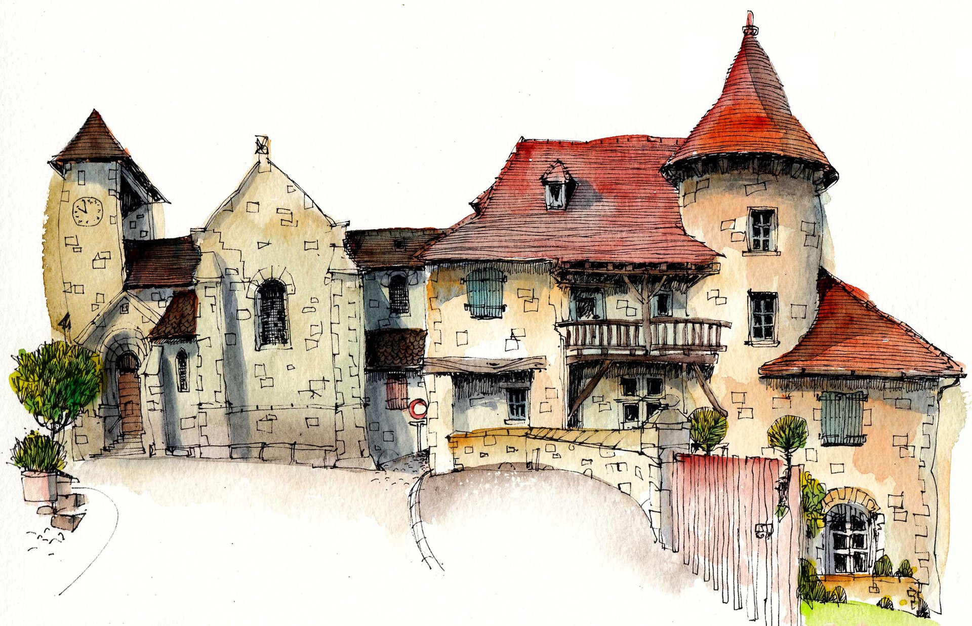 curmont francia ciudad casas dibujo pintura