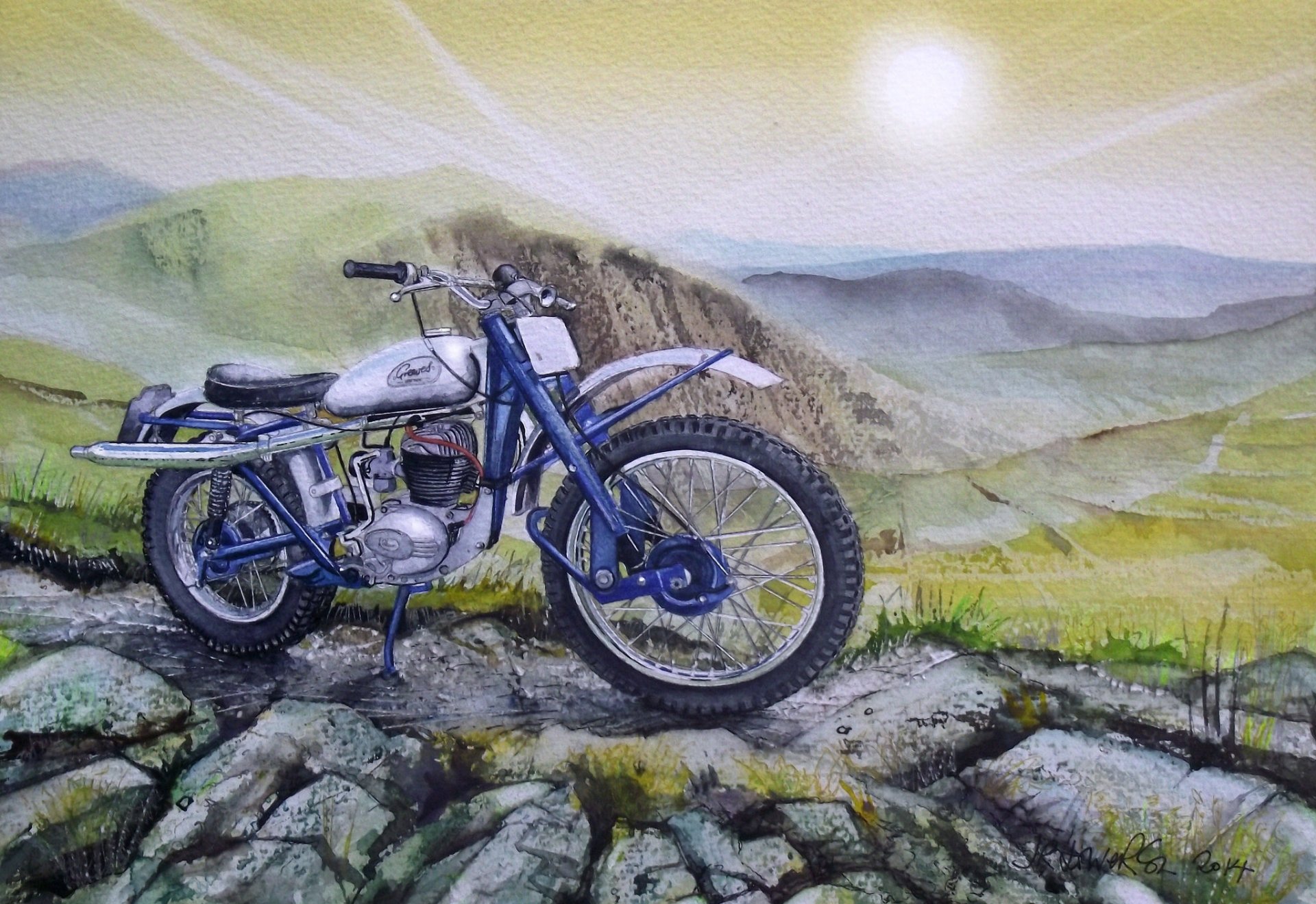 moto montagne peinture dessin