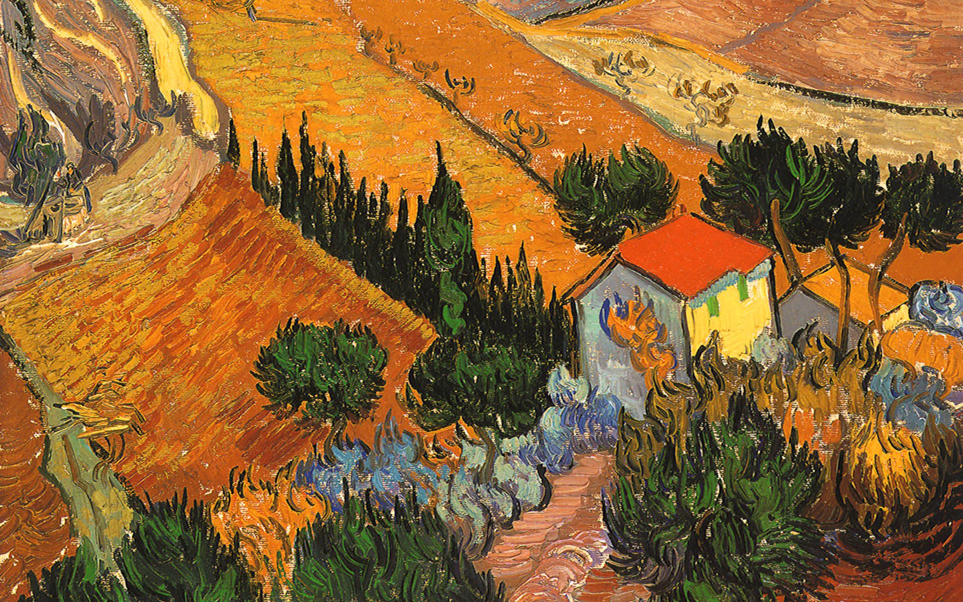 vincent van gogh gemälde landschaft haus feld bäume