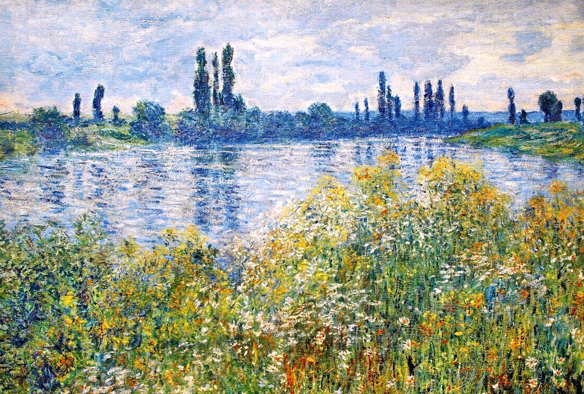 claude monet pattern landscape river sky tree flower gra