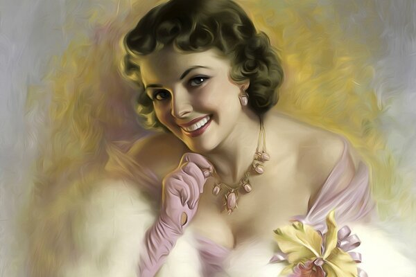 Retro portrait of a girl with a beautiful smile