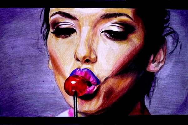 Drawing of a girl with a cherry lollipop