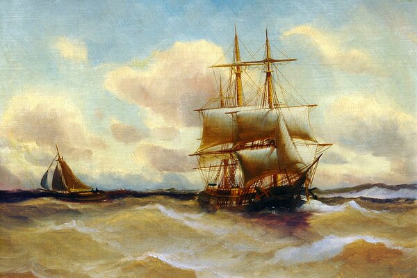 Sailing ships in a stormy sea