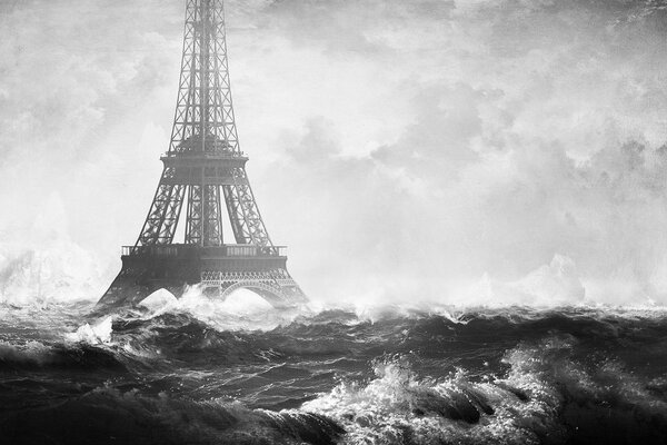 Tempesta francese sullo sfondo della Torre Eiffel