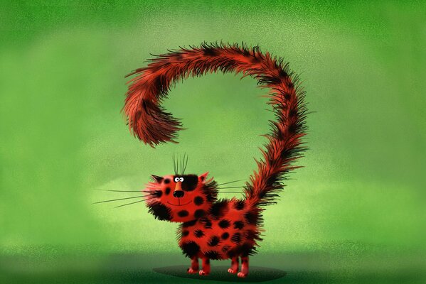 A fluffy cat in the style of a ladybug