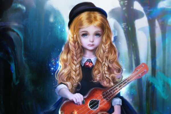 Ragazza in stile fantasy con chitarra