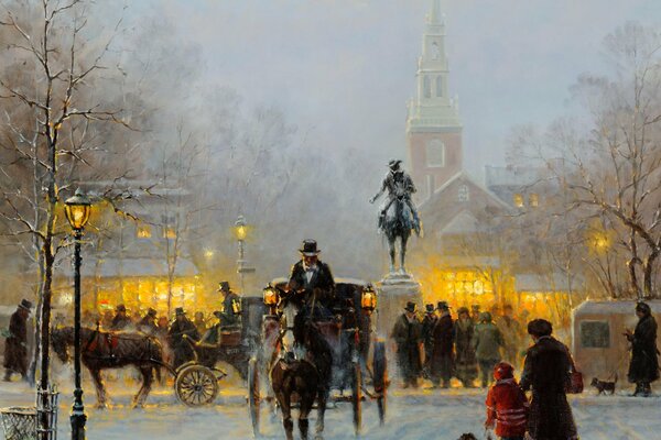 Picture of a winter evening in old Boston