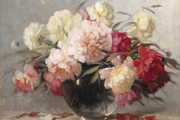 Bouquet de pivoines. Fleurs dans un vase