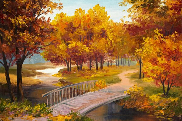 A bridge across the river in autumn