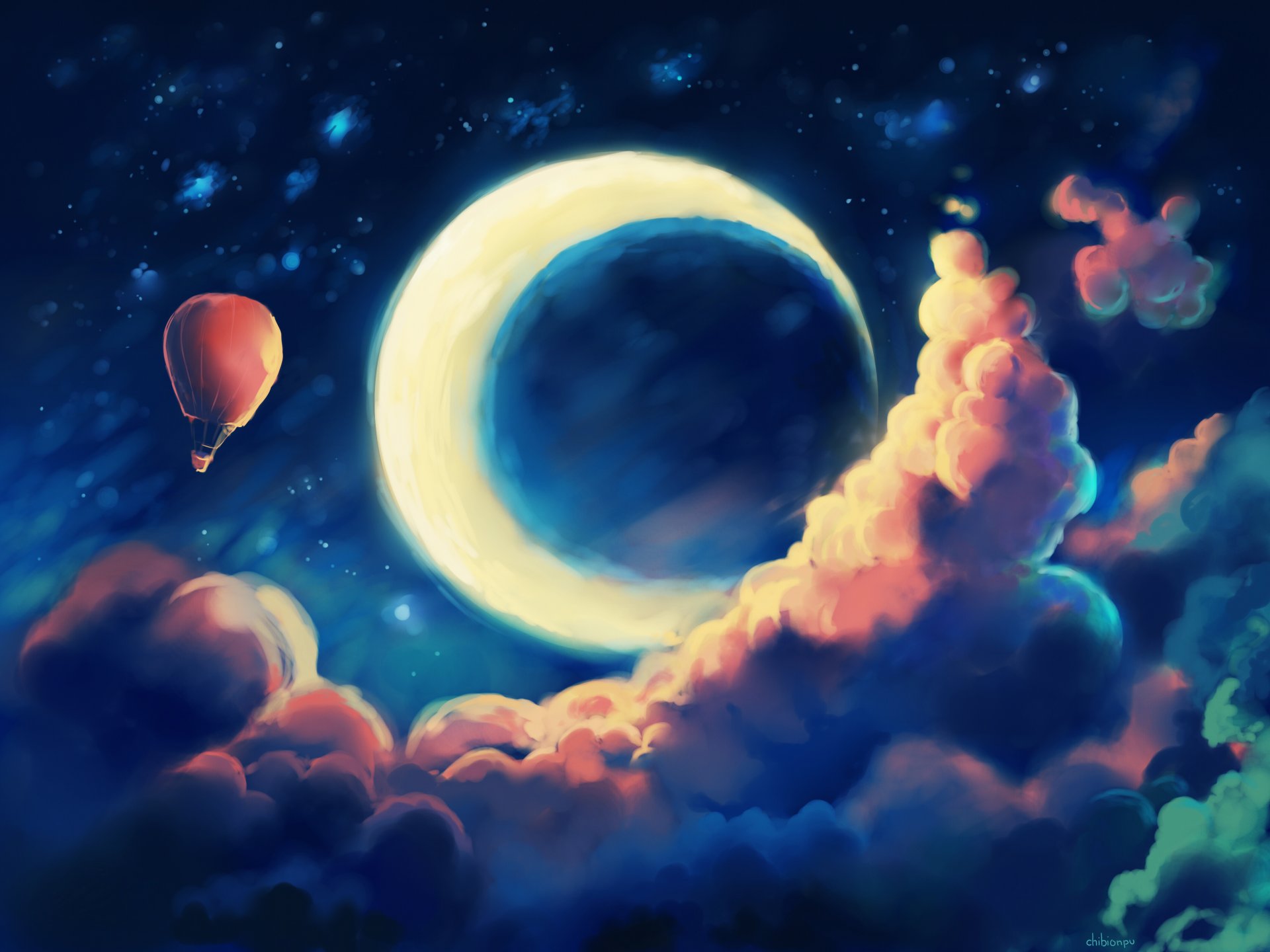 kunst fantasie himmel wolken nacht monat ballon