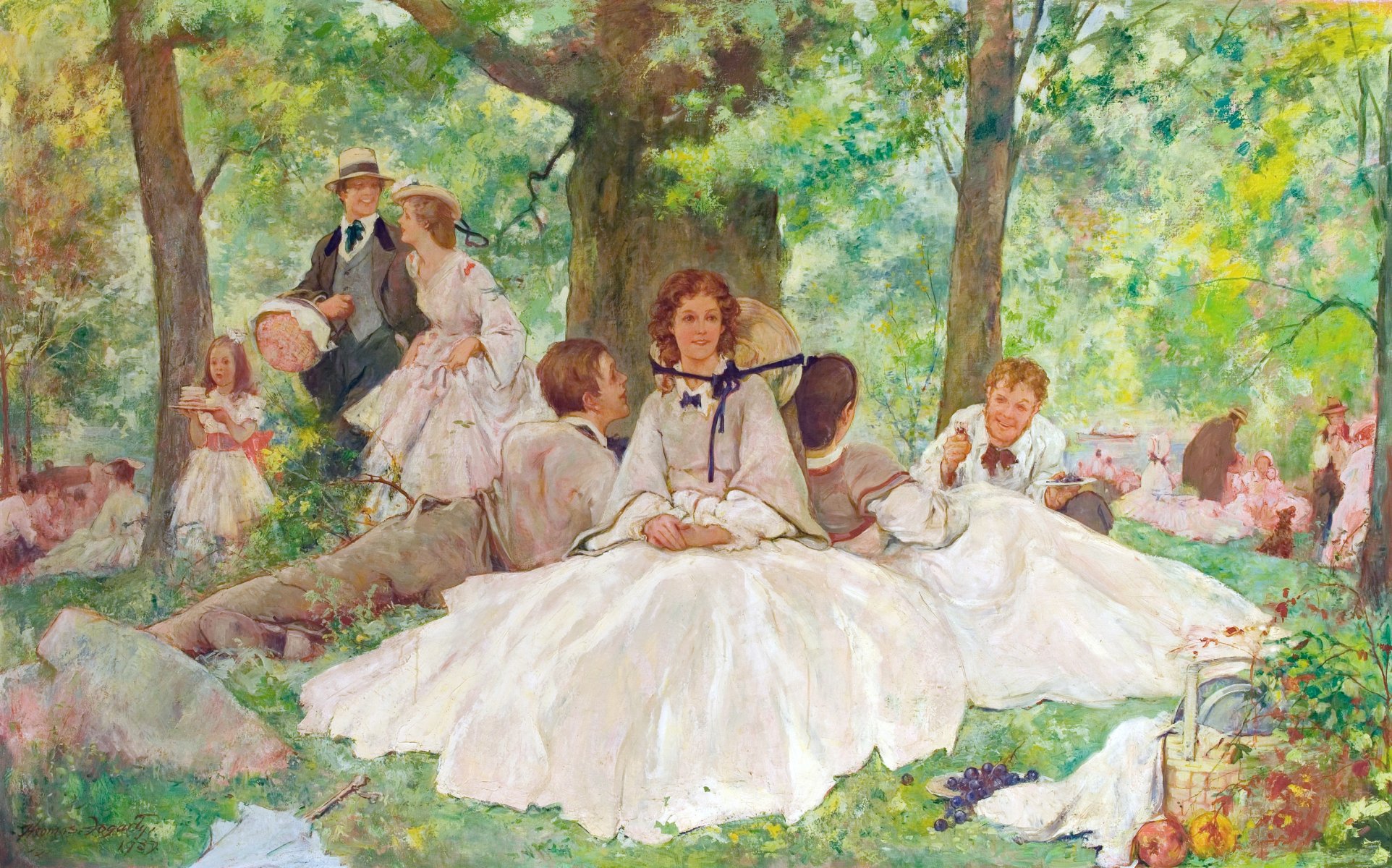 thomas fogarty picnic ragazze ragazzi tempo libero gioia sole estate cappelli retrò