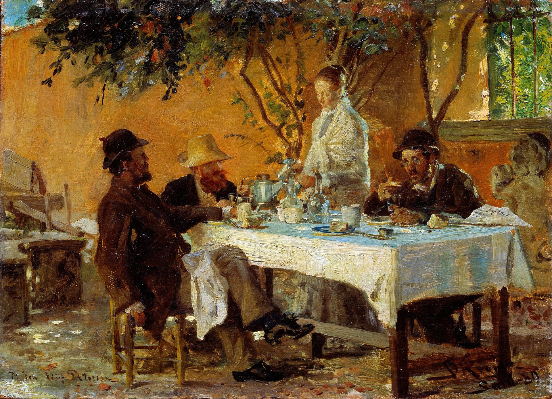 peder severin krøyer pintura desayuno género patio mesa