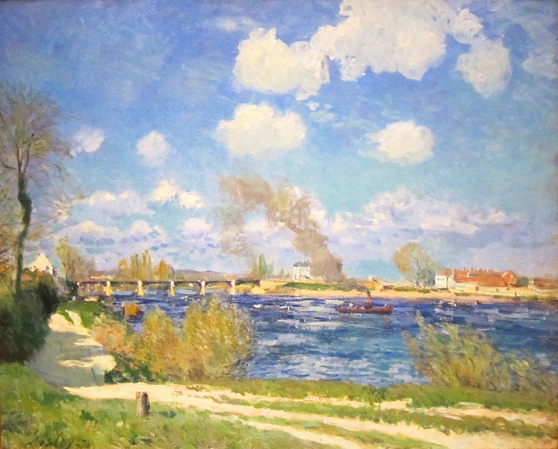 alfred sisley fluss brücke dampfer frühling himmel wolken bild