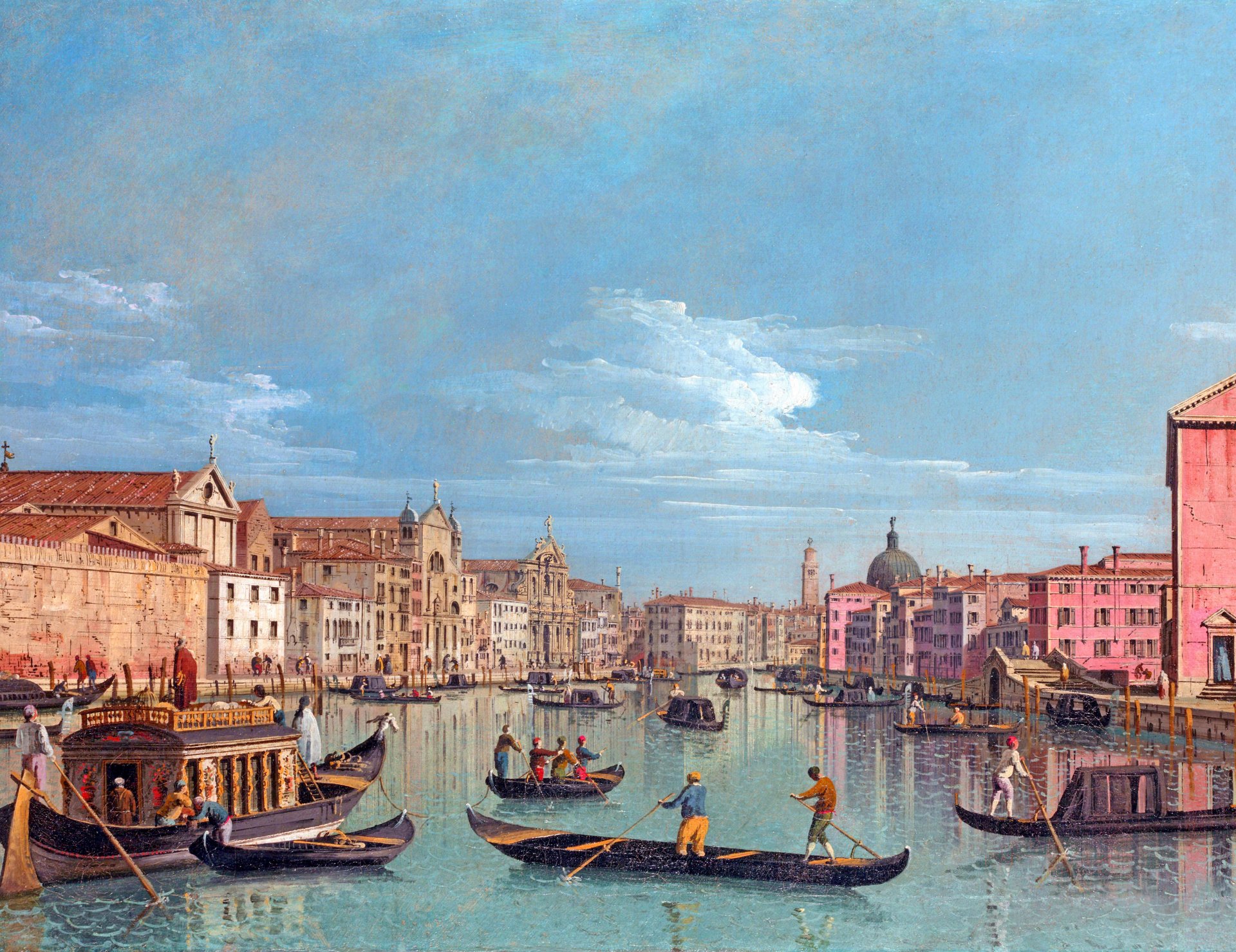 pittura gandolas barche persone acqua cielo edifici