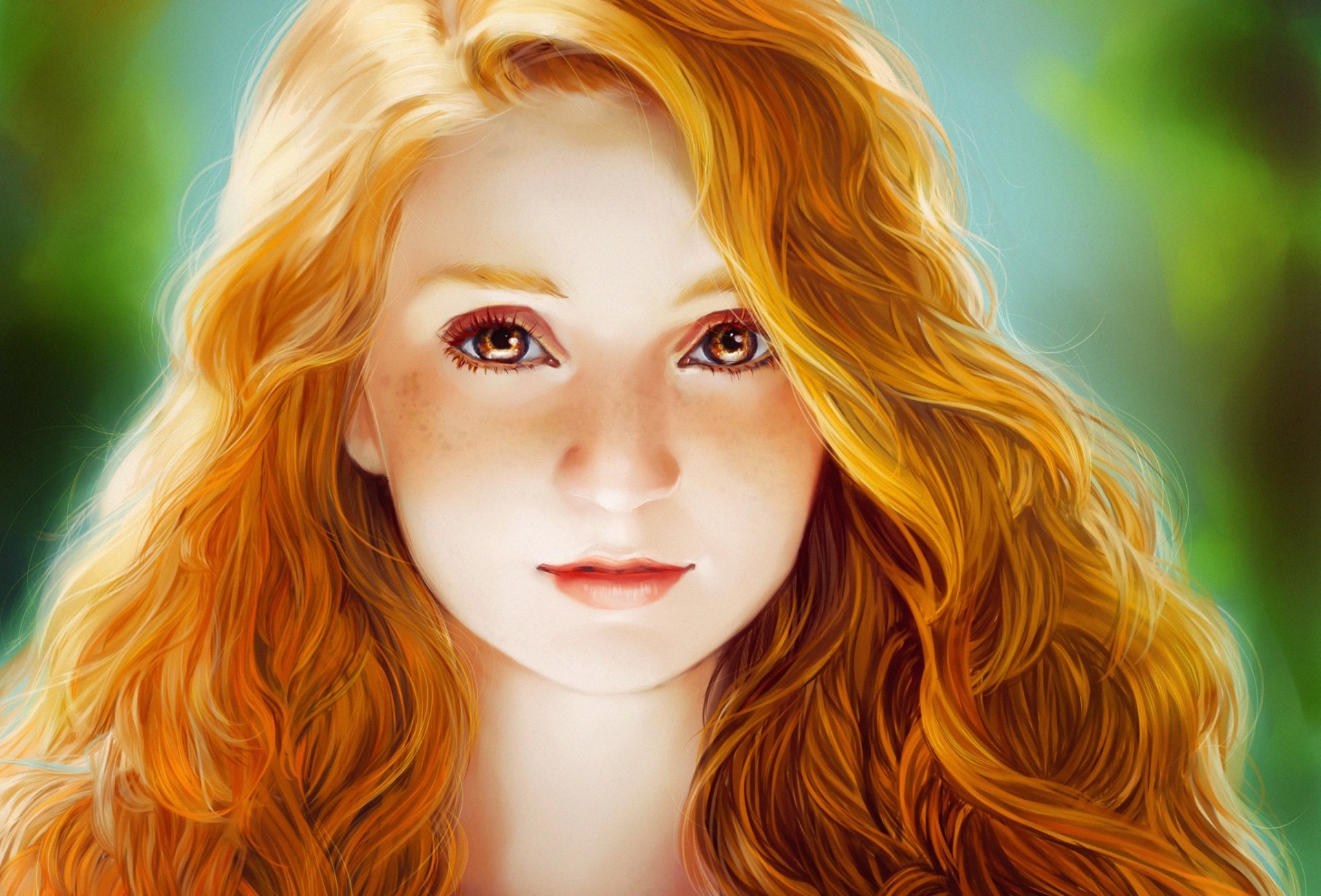 girl red face hair eyes view