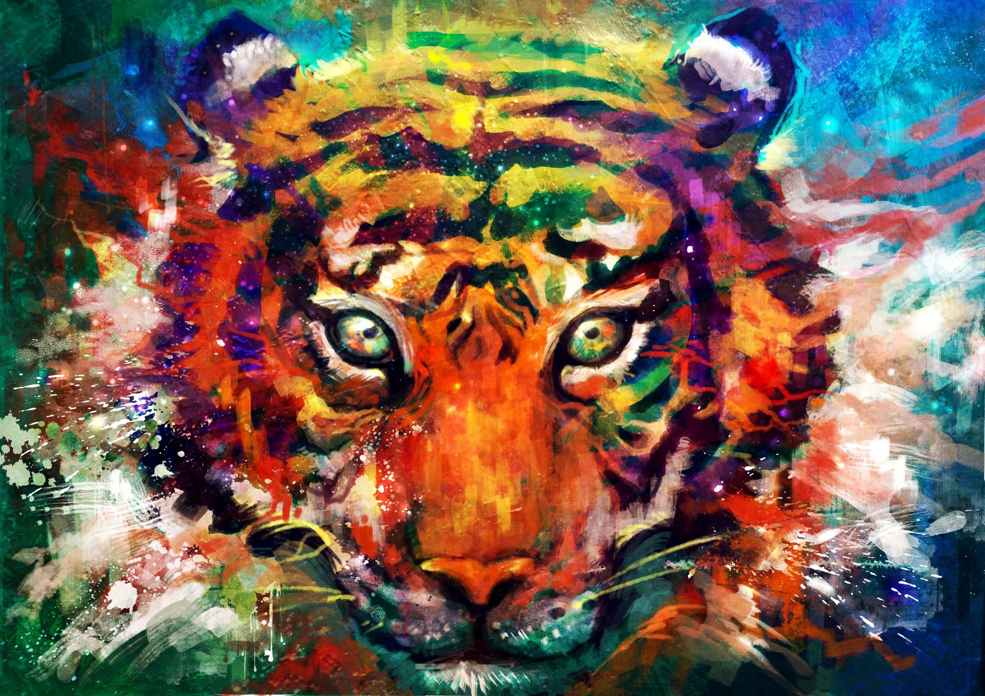 tiger animals head eyes art view