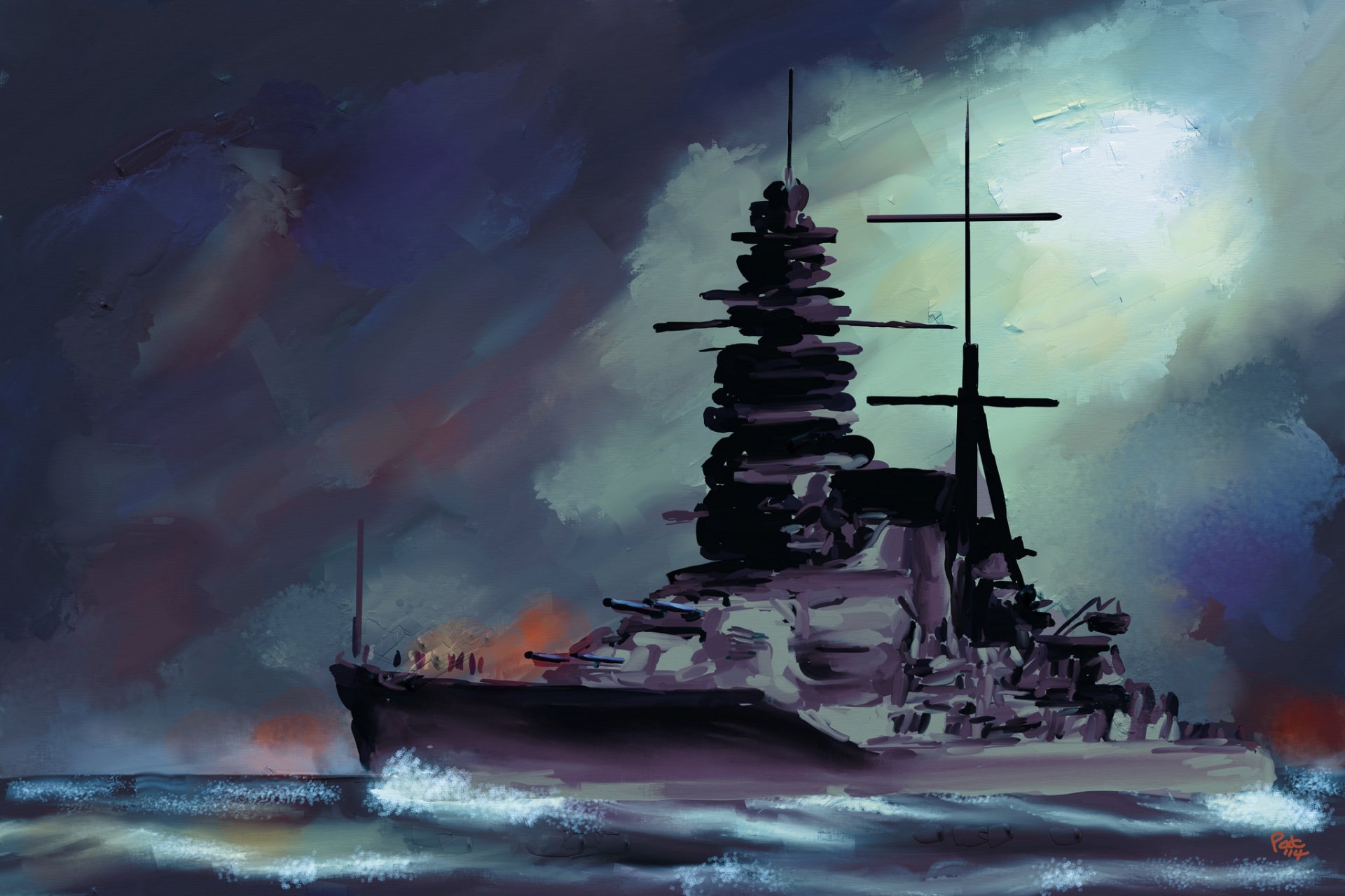 mutsu acorazado japonés imperial marina mar cielo pintura