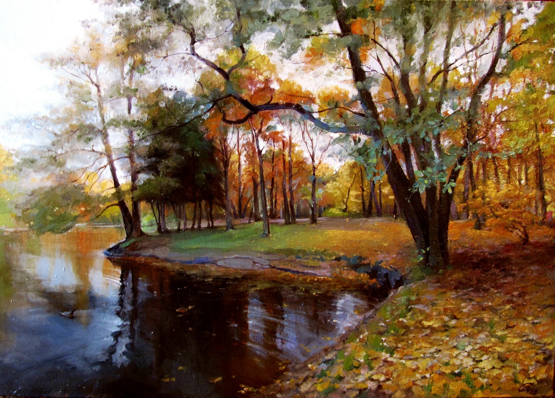 autunno pittura olio su tela