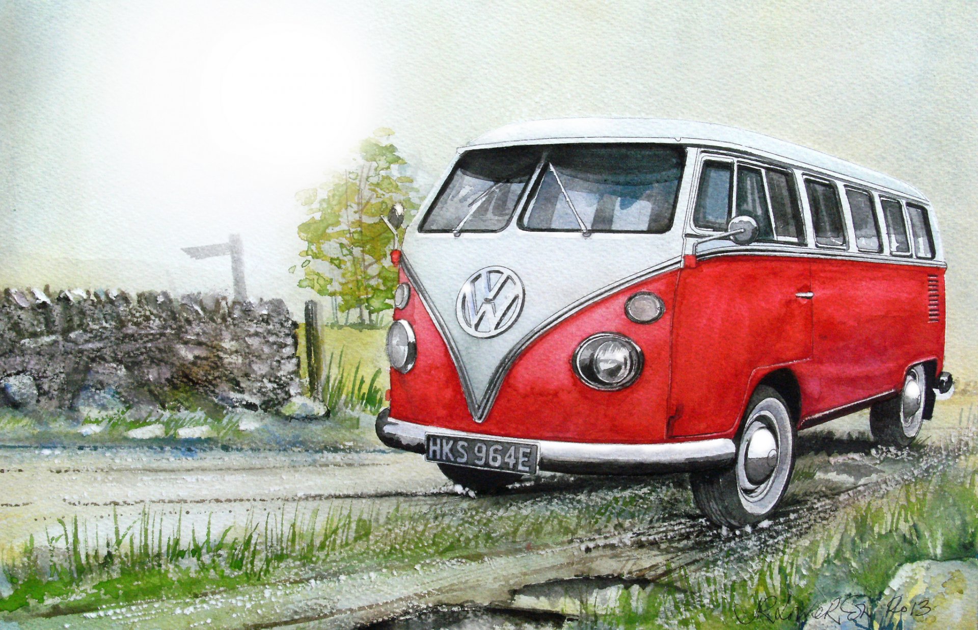 volkswagen volkswagen transporter 2 types auto car minibus painting drawing