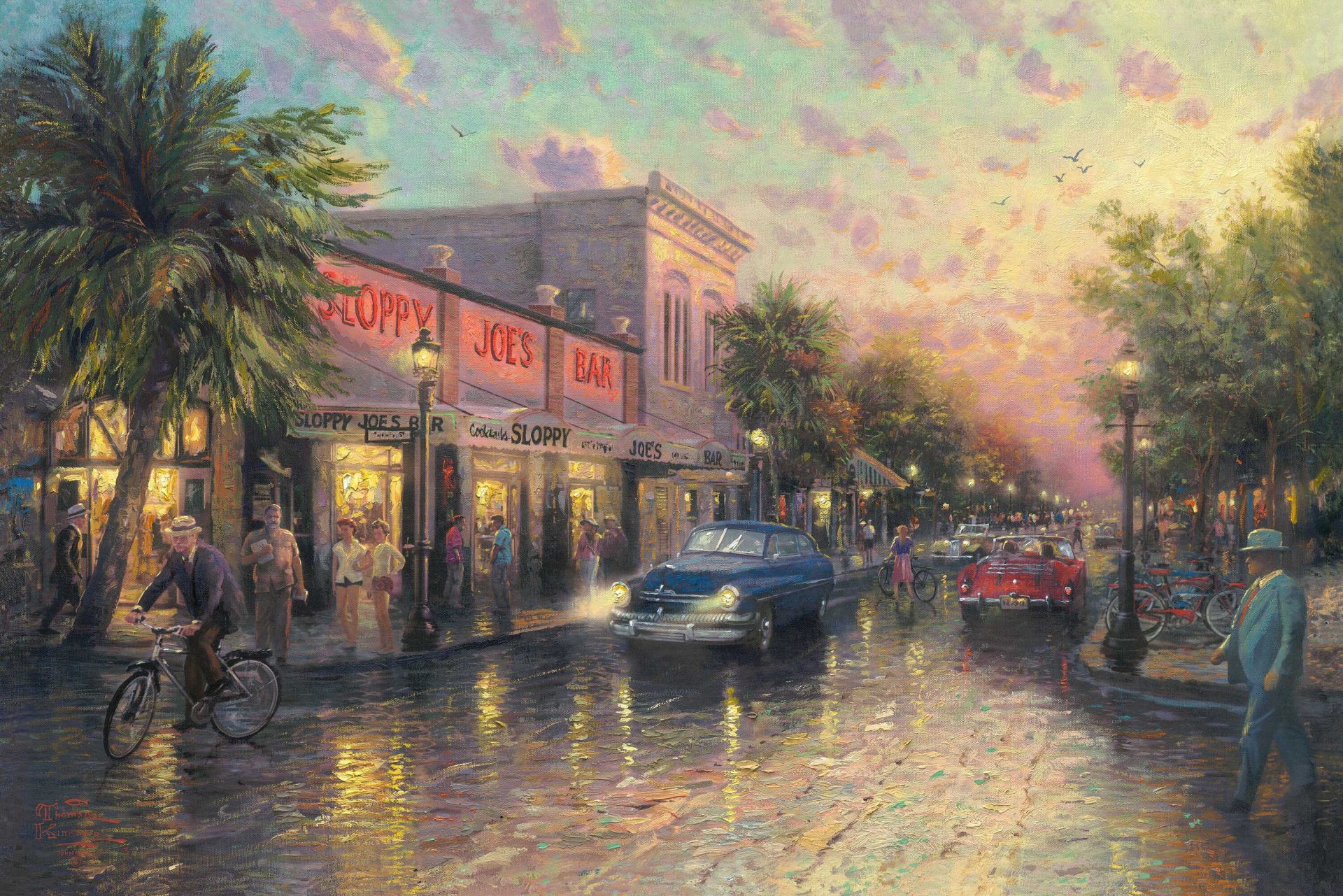 key west thomas kinkade painting kinkade florida usa ernest hemingway sloppy joes bar town bar street palm night lamps historical site tourist attraction