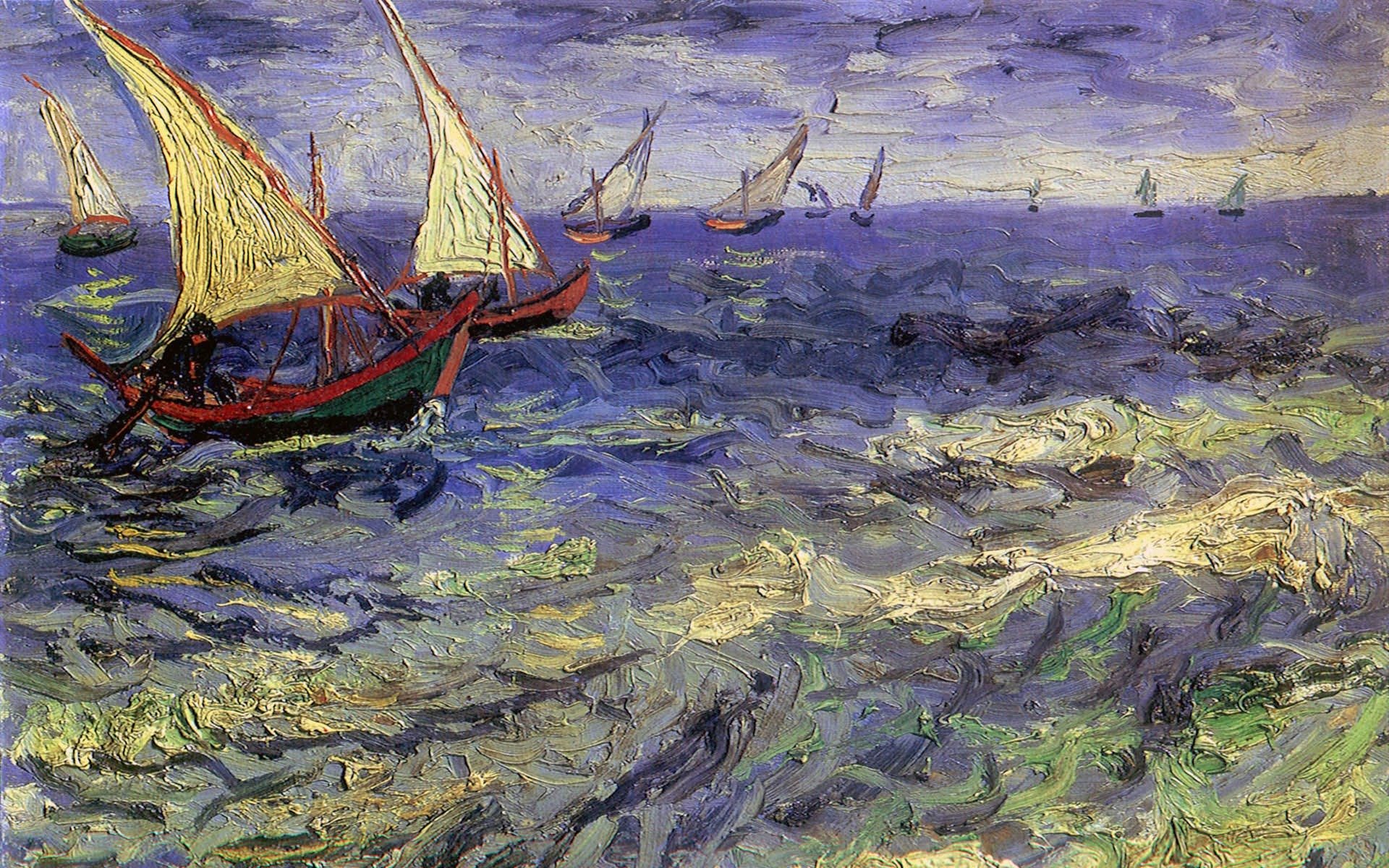 vincent van gogh paysage peinture ciel mer vagues bateau