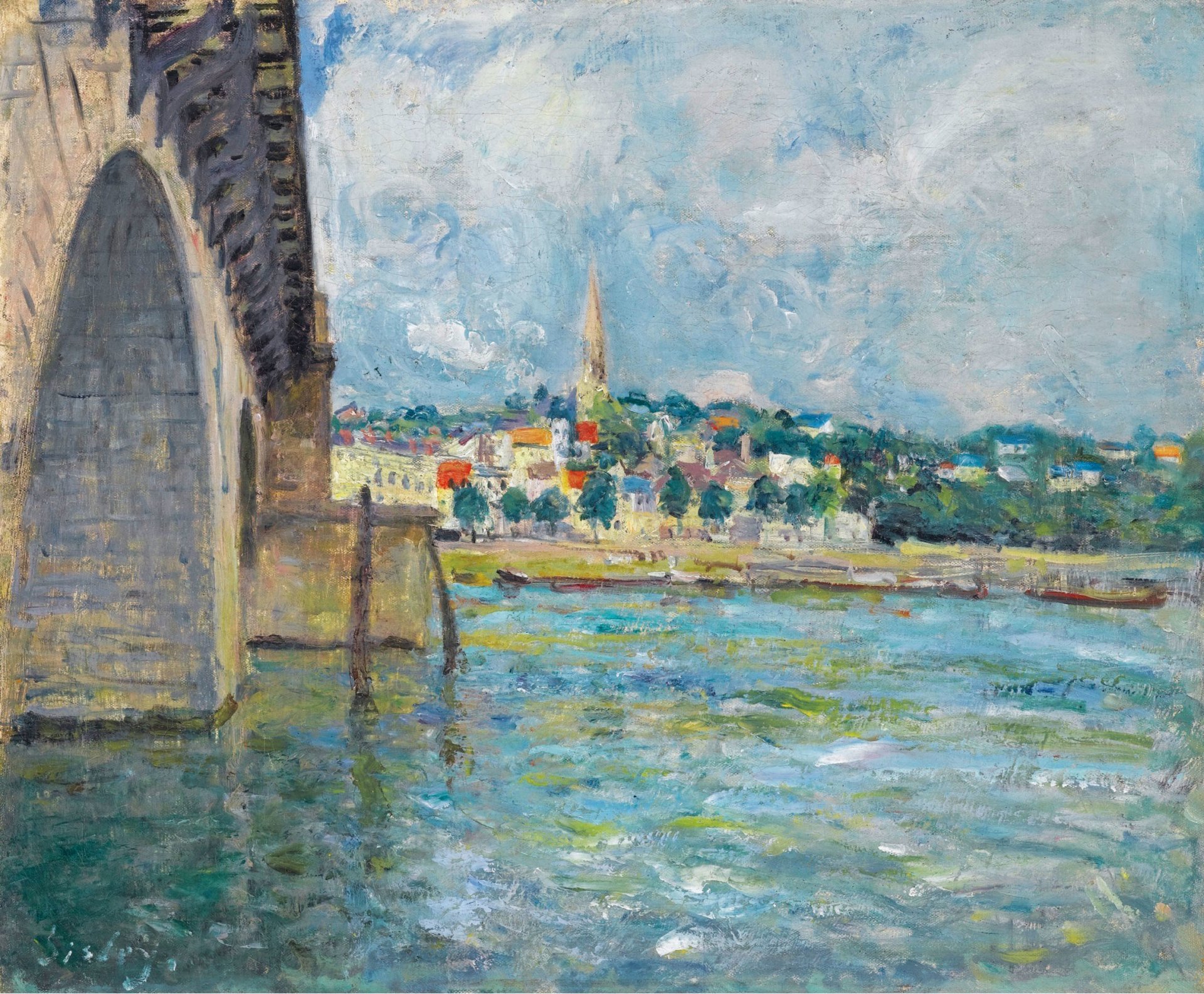 alfred sisley fluss brücke stadt himmel wolken bild