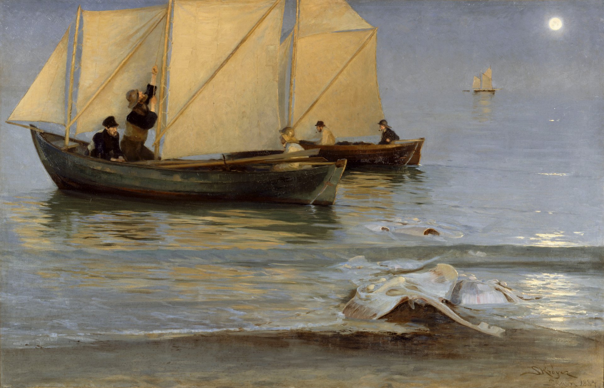 peder severin krøyer bild genre himmel meer boot segel menschen mond abend