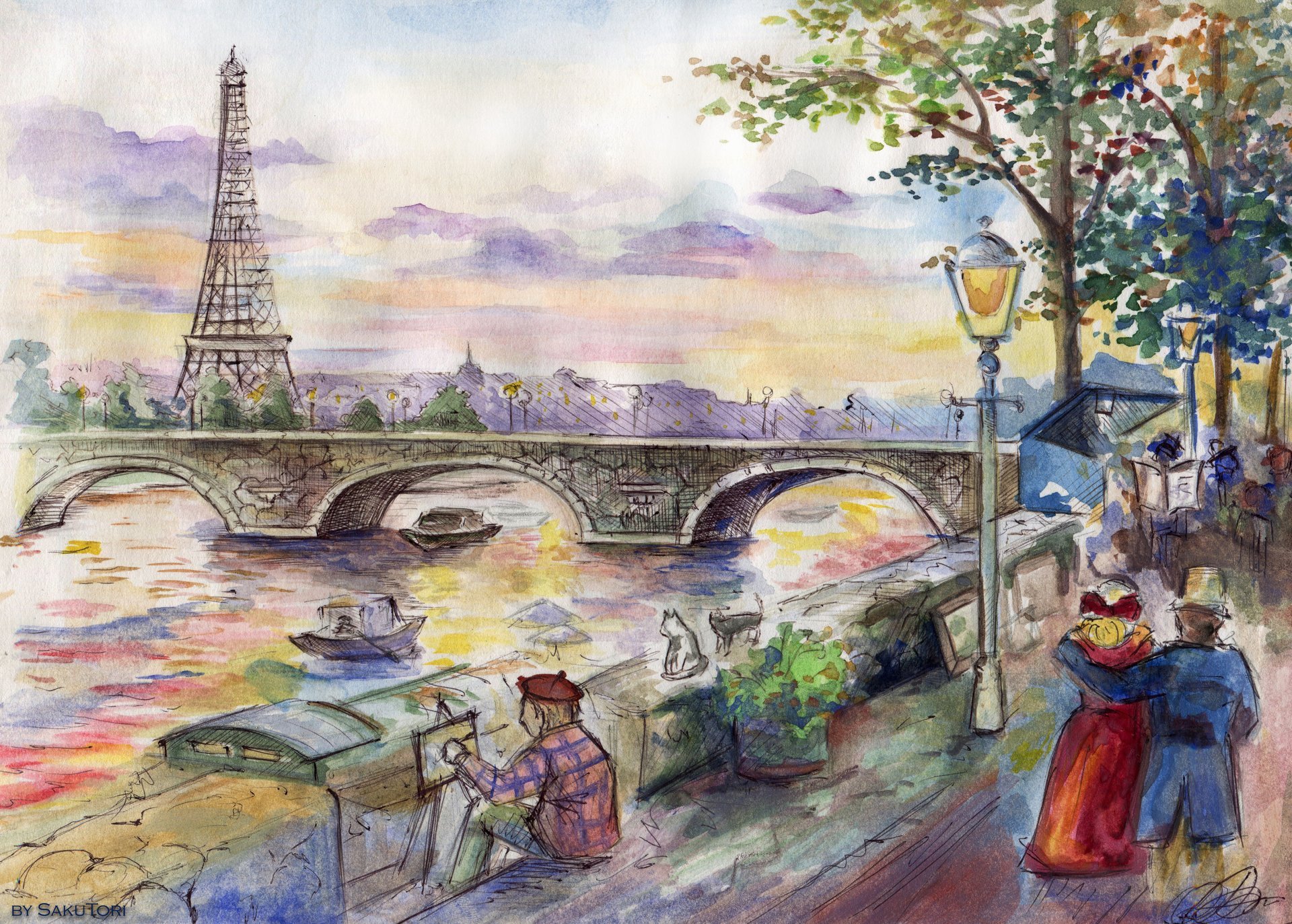 arte pittura disegno parigi ponte artista