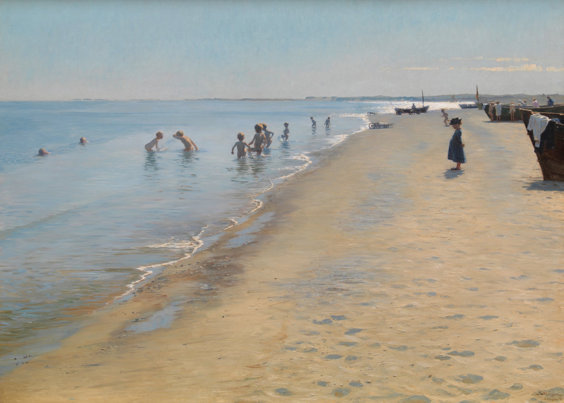 peder severin krøyer картина жанр небо море пляж песок лодка дети купание